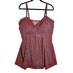 NEW Penbrooke Plus Sz 22W Swimsuit Split Dress One Piece Red Black Tummy Control